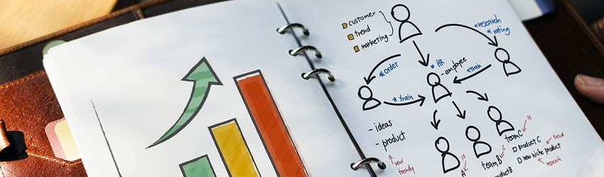 Agenda su cui sono tracciati grafici e strategie di marketing