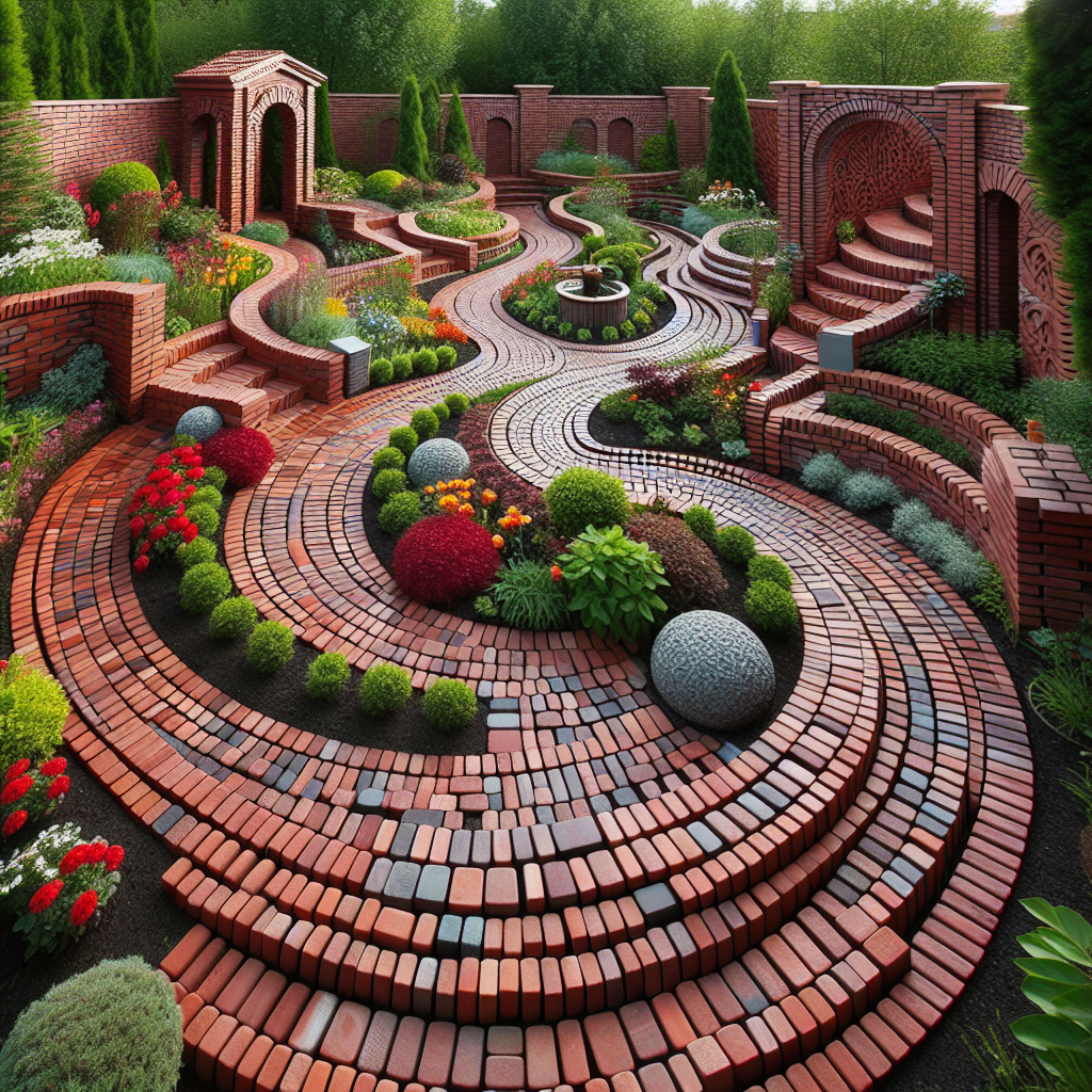 Mattoni come elementi di design in giardino.